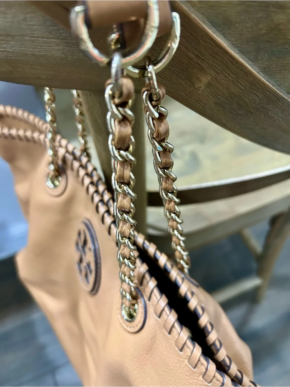 Tory Burch Caramel Tan Leather Chain-Handle Tote